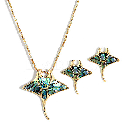 Manta Ray Alloy Abalone Shell Pendant Necklaces & Stud Earrings Sets for Women FS-WGFBE97-01-1