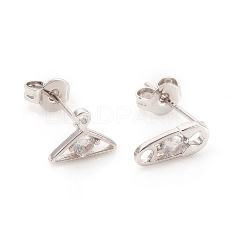 Brass Micro Pave Clear Cubic Zirconia Ear Studs EJEW-G281-13P-1