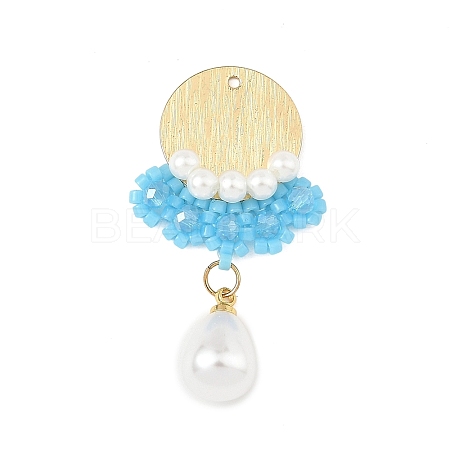 Glass Seed Beaded & ABS Plastic Imitation Pearl & Glass Pendants PALLOY-MZ01380-01-1