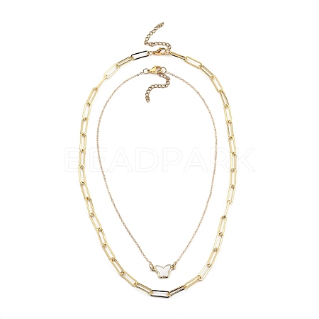 Brass Pendant Necklaces & Paperclip Chain Necklaces Sets NJEW-JN03022-1