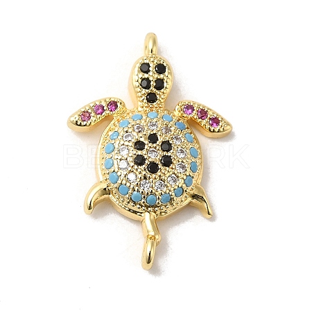 Rack Plating Brass Micro Pave Colorful Cubic Zirconia Connector Charms KK-K377-33G-1