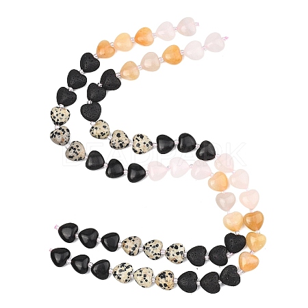 Gradient Color Natural Lava Rock & Pink Aventurine & Topaz Jade & Dalmatian Jasper & Black Obsidian Beads Strands G-B185-A01-1