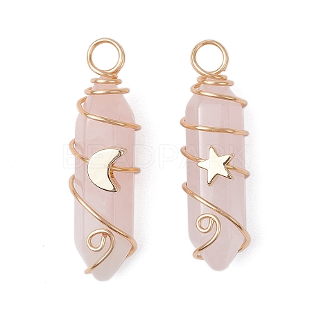 2Pcs 2 Styles Natural Rose Quartz Double Terminated Pointed Pendants PALLOY-JF03122-03-1