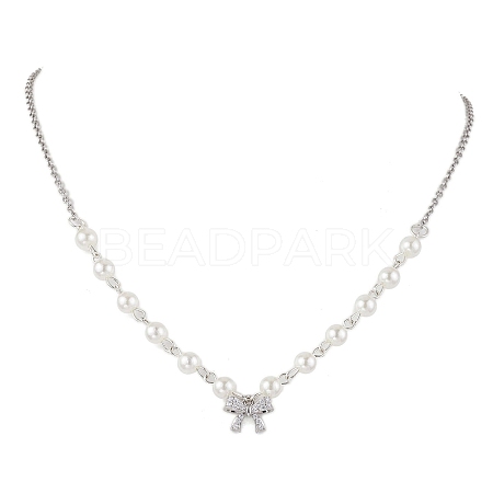 Bowknot Brass Micro Pave Cubic Zirconia Pendant Necklaces NJEW-JN04908-1