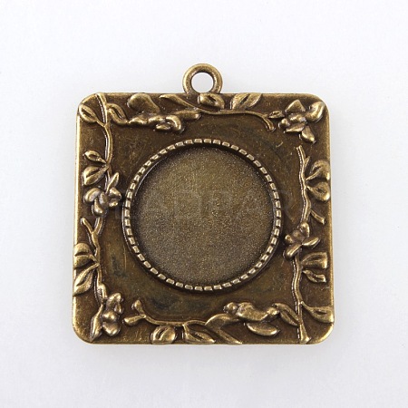 Vintage Tibetan Style Alloy Square Carved Branch Pendant Cabochon Bezel Settings X-TIBEP-M018-17AB-NF-1