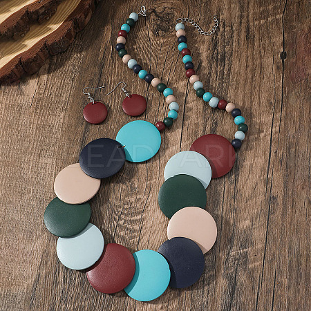 Bohemian Ethnic Style Wood Beaded Multilayer Necklaces & Dangle Earrings Sets WG82ABA-06-1