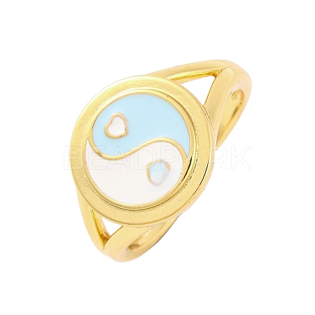 Round with Yin-yang Brass Enamel Open Cuff Rings for Women RJEW-U009-11D-G-1