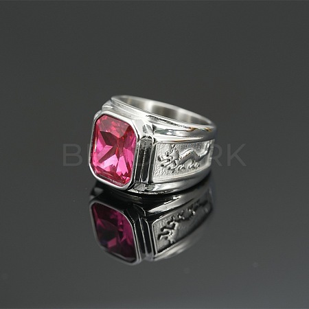 Rectangle 304 Stainless Steel with Cubic Zirconia Finger Rings for Men FS-WG909F6-17-1