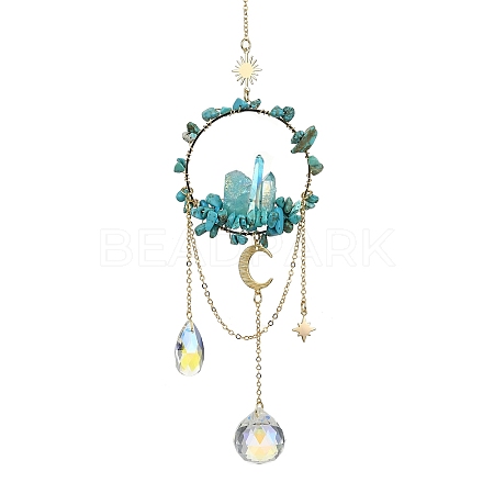 Synthetic Turquoise & Dyed Natural Quartz Crystal with Glass Pendant Decorations HJEW-TA00123-01-1