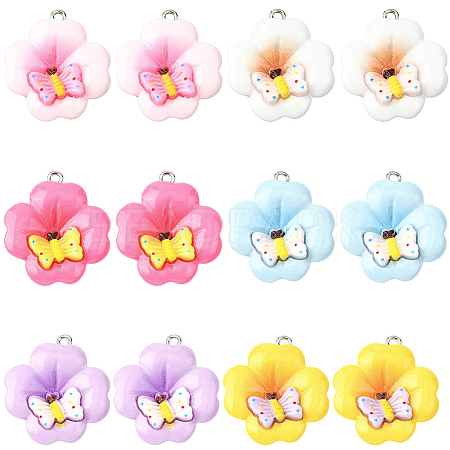 24Pcs 6 Colors Opaque Resin Pendants RESI-SC0006-47-1