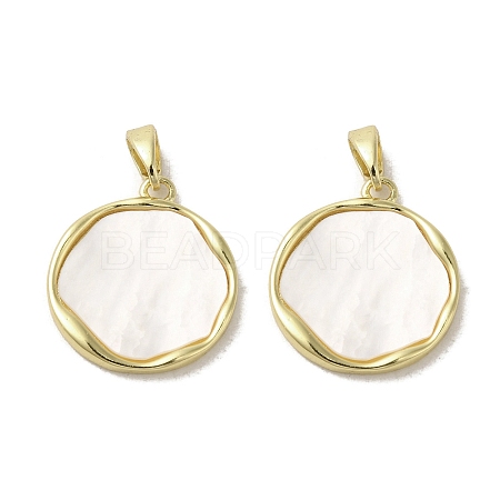 Brass Pave Shell Pendants KK-I708-13B-G-1