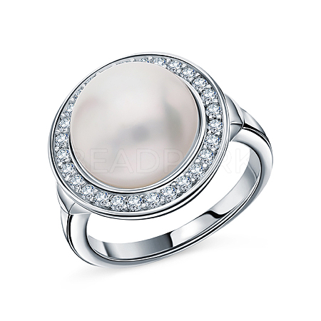 925 Sterling Silver Pearl with Cubic Zirconia Ring for Mother's Day ET1877-3-1