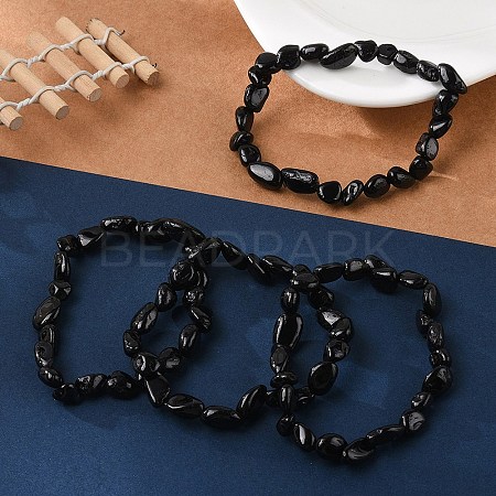 Natural Black Tourmaline Bead Stretch Bracelets BJEW-K213-36-1