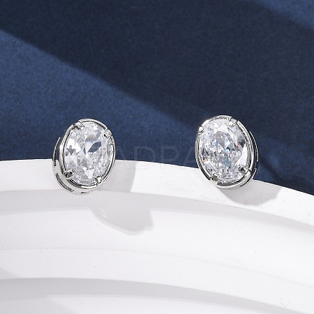 Brass Micro Pave Clear Cubic Zirconia Stud Earrings EJEW-C174-02E-P-1