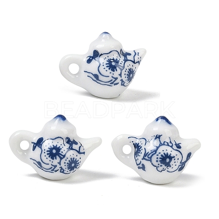Blue Floral Printed Porcelain Charms PORC-Z007-06B-1