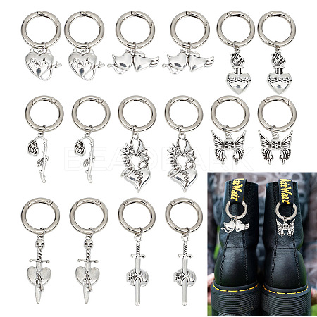 16Pcs 8 Style Gothic Style Alloy Shoe Charms HJEW-AB00630-1