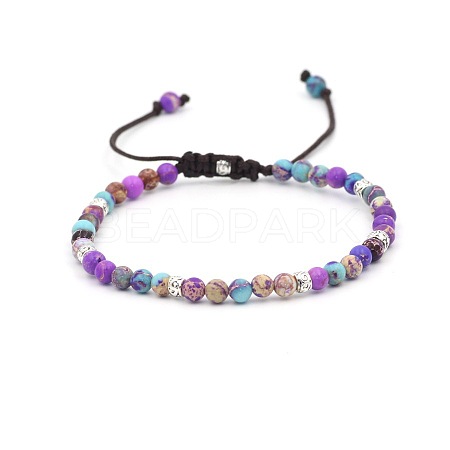 Dyed Natural Imperial Jasper Round Braided Bead Bracelet QW4331-3-1