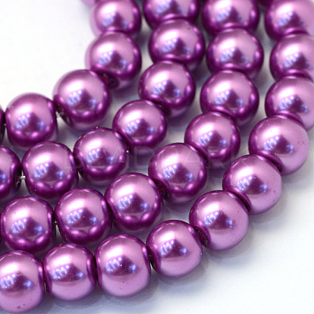 Baking Paint Pearlized Glass Pearl Round Bead Strands X-HY-Q003-10mm-16-1
