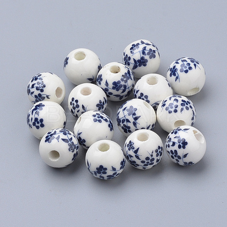 Floral Printed Porcelain Beads PORC-Q201-6mm-4-1