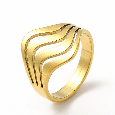 Ion Plating(IP) 304 Stainless Steel Wave Adjustable Ring for Women RJEW-B027-05G-1
