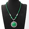 Vintage Alloy with Dyed Synthetic Turquoise Bohemian Flat Round Pendant Round Beaded Necklaces for Women DH5504-4-1