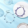 2Pcs 2 Colors 304 Stainless Steel Enamel Blue Evil Eye Tassel Glass Beaded Anklets for Women Men AJEW-AN00754-2