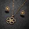 Stainless Steel Flower Stud Earrings & Pendant Necklaces Sets for Women PW-WG215D6-03-1