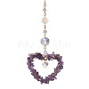 Heart Natural Amethyst Chip Pendant Drcorations HJEW-JM01651-01-1
