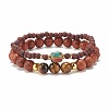 2Pcs 2 Style Natural Dracaena Draco(Dragon Tree) Wood & Mixed Gemstone Stretch Bracelets Set for Women BJEW-JB07939-1