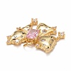 Rack Plating Brass Pink & Clear Cubic Zirconia Pendants KK-M229-02G-3