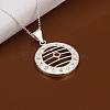 Simple Silver Color Plated Brass Cubic Zirconia Hollow Flat Round Pendant Necklaces For Women NJEW-BB12857-2