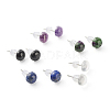 Half Round Natural Mixed Gemstone Stud Earrings for Girl Women EJEW-JE04664-1