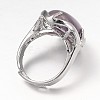 Adjustable Oval Gemstone Wide Band Rings RJEW-L062-01G-3