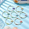 7Pcs 7 Colors Round Synthetic Lava Rock & Shell Pearl Beaded Stretch Bracelet Sets BJEW-JB10377-2