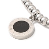 304 Stainless Steel Roman Numeral Flat Round Charm Bracelet with Enamel BJEW-B057-11P-2