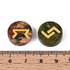 Brass Elder Futhark Alphabet Engraved Symbol Flat Round Natural Unakite Rune Stones G-I373-01E-3