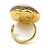 Natural Shell Oval Open Cuff Ring with Rhinestone RJEW-D005-04G-3