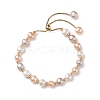 Dyed Natural Pearl & Brass Round Beaded Slider Bracelet BJEW-JB09008-02-1