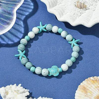 Synthetic Turquoise Beaded Stretch Bracelets for Women BJEW-TA00574-01-1