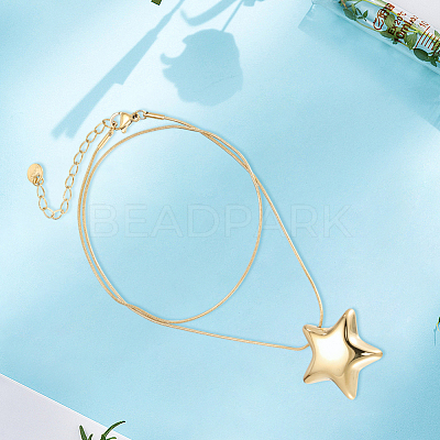 1Pc Star 304 Stainless Steel Pendant Round Snake Chain Necklaces NJEW-BBC0001-47G-1