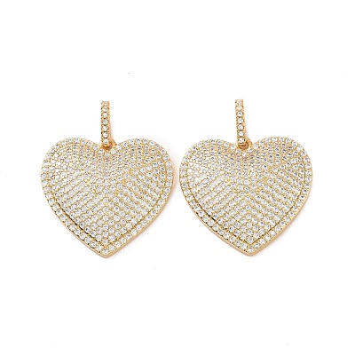 Heart Brass Micro Pave Cubic Zirconia Pendants KK-G435-04G-05-1
