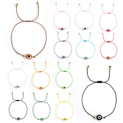 14Pcs 14 Colors Bohemian Style Resin Evil Eye Bead Braided Bracelets BR6167-17-1
