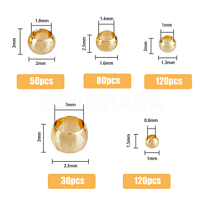 400Pcs 5 Style Brass Beads KK-FH0005-36G-1