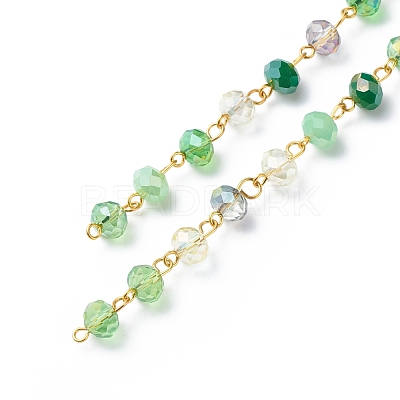 Handmade Electroplate Glass Faceted Rondelle Beaded Chains AJEW-JB01137-05-1