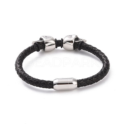 304 Stainless Steel Skull Beaded Bracelet with Magnetic Clasps BJEW-P275-26P-1