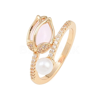 Brass Micro Pave Cubic Zirconia Finger Rings for Women CU-CBAA973-02G-1