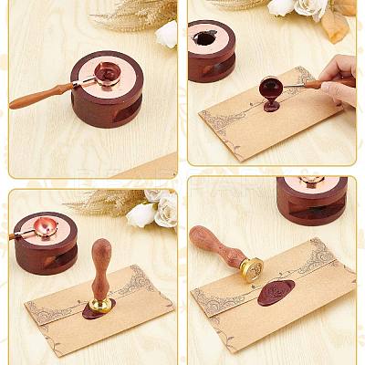 Brass Wax Seal Stamps with Wood Handle AJEW-WH0412-0155-1