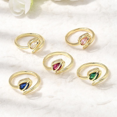 Brass Micro Pave Cubic Zirconia Cuff Open Rings for Women RJEW-L343-01G-1
