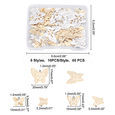 60Pcs 6 Style Brass Charms KK-FH0002-97-1
