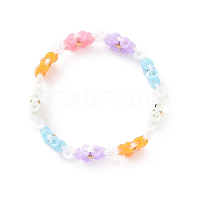 Glass Beaded Flower Wrap Stretch Finger Ring for Women RJEW-MZ00002-02-1